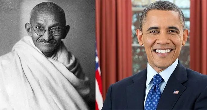 Mahatma Gandhi (left), and former U.S. President Barack Obama.