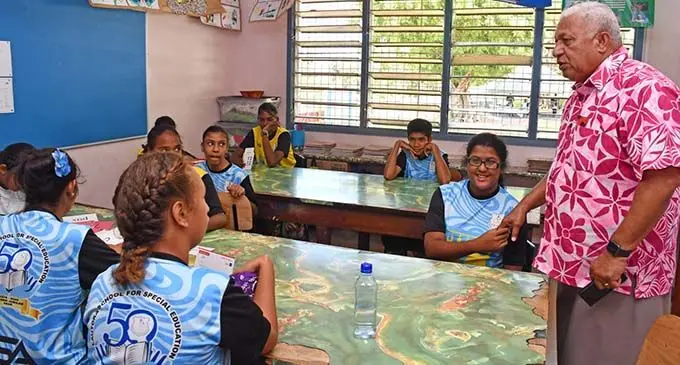 Prime Minister Voreqe Bainimarama chat with students of Lautoka School for Special Education during the Golden Jubilee celebration on October 30,2020. Photo: Office of the Prime Minister