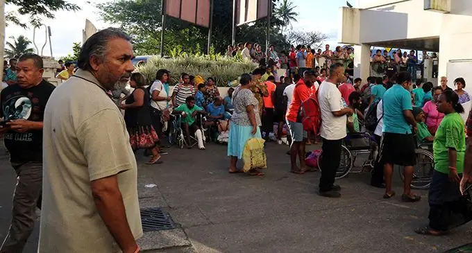 Family members and patients waiting to be evacuated by police and authorities at the CWM hospital in Suva on May 26,2019.Photo:Simione Haravanua.