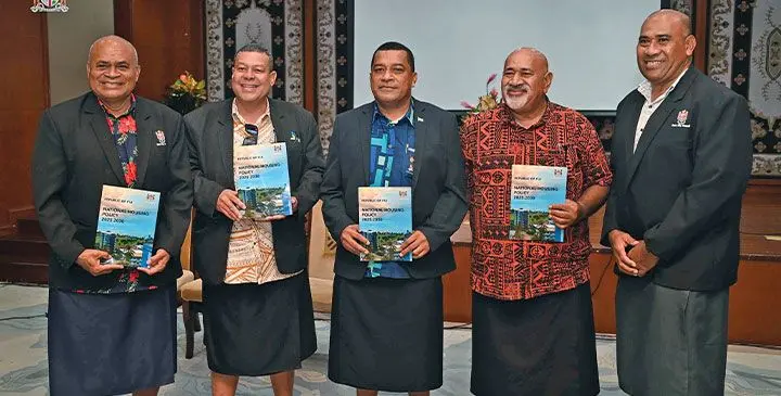 Minister for Housing Maciu Nalumisa (third from left), with representatives from the public sectors on April 17, 2025.