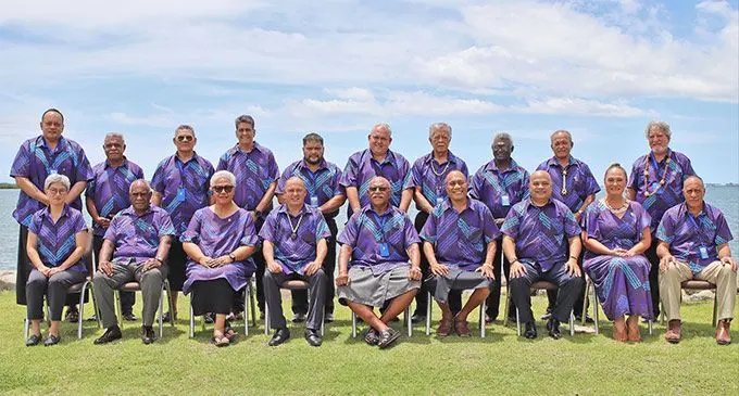 Prime Minister Sitiveni Rabuka ( front row, middle) with Pacific leaders at the Pacific Islands Forum (PIF) Special Leaders Retreat at the Sheraton Fiji Golf and Beach Resort on February 24, 2023.