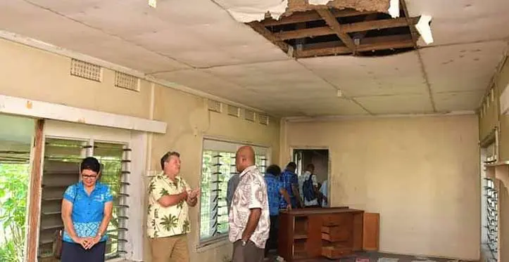The Biosecurity Authority of Fiji Chief Executive Officer Michael Macdonald Bartlett and the Assistant Minister in the Office of the Prime Minister Sakiusa Tubuna touring one of the infested government quarters in Lautoka on May 5, 2023. Photo.Office of the Prime Minister, Republic of Fiji