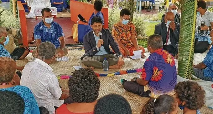 Acting Prime Minister and Attorney General, Aiyaz Sayed-Khaiyum, responded to queries on the increase in imported food prices at Wailevu East Primary School,  Cakaudrove, on February 2, 2022.   Photo: Sampras Anand.