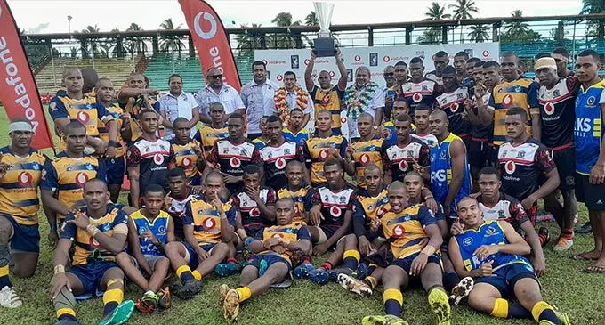 RKS Eels and Naitasiri Warriors players and officials during the official presentation at Ratu Cakobau Park, Nausori, this afternoon. Photo: FSSRL. 