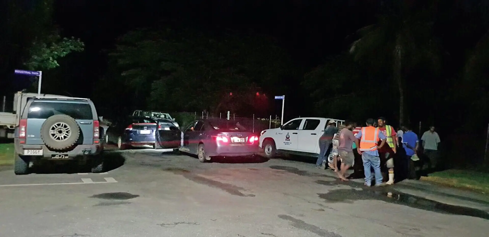 The scene at Denarau Island on Friday night. Police were present to monitor the situation.