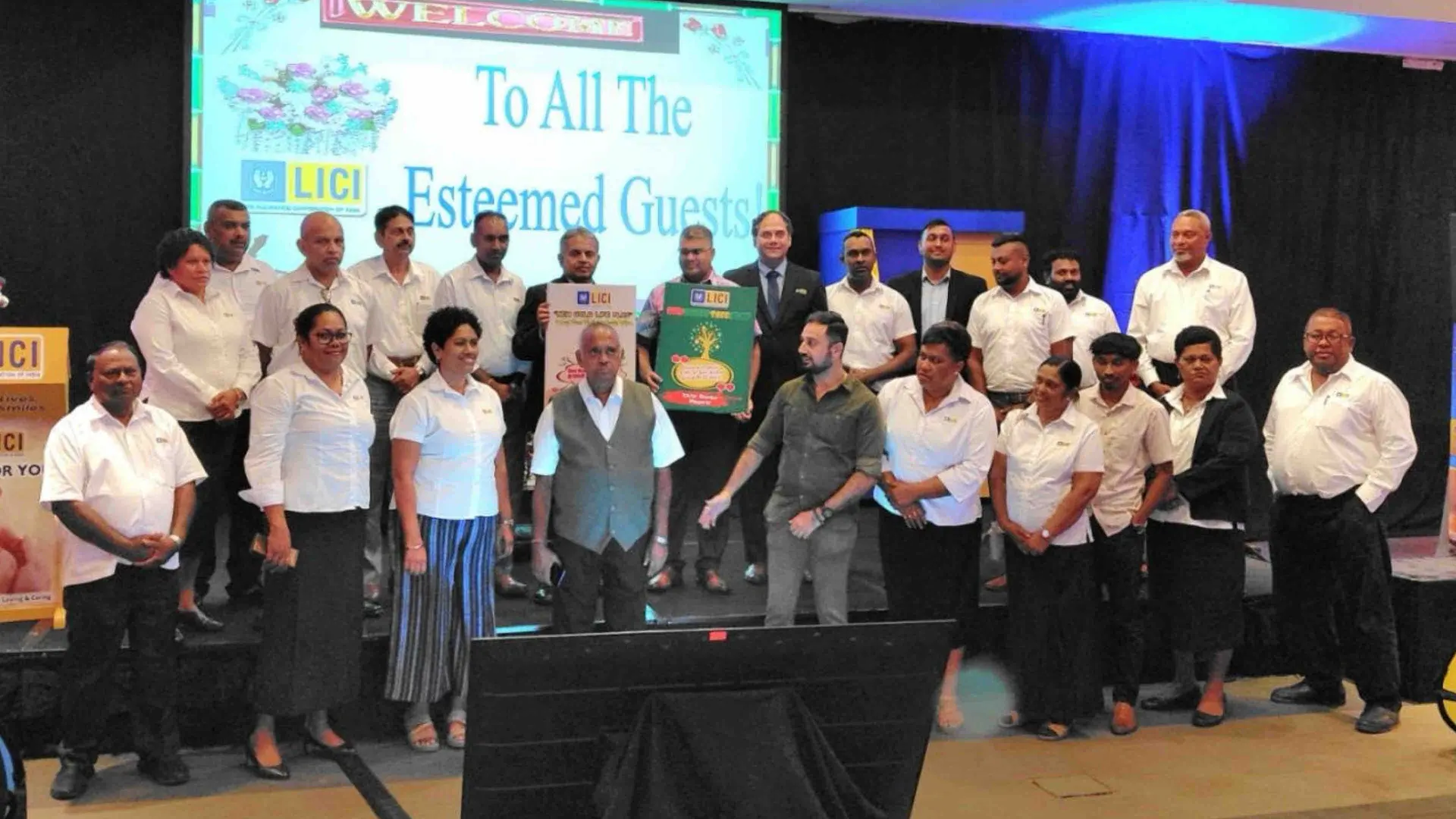 LICI Fiji Operations general manager Pradeep Shenoy and Reserve Bank of Fiji Governor Ariff Ali with LICI staff during its 69th anniversary celebrations at the Grand Pacific Hotel on August 26, 2025.