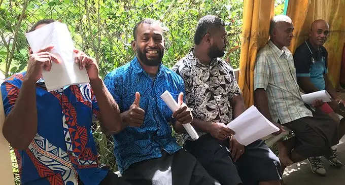 A few of the 14 men who appeared at Savusavu Magistrates Court on April 15, 2020, for allegedly breaching social gathering restrictions.  Photo: Shratika Naidu