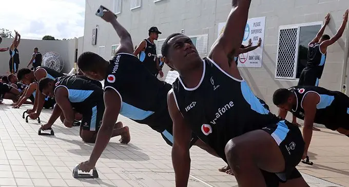 Vodafone Fijian Under-20 players go through their training drill at Gold Coast, Australia on April 23, 2019. The Kele Leawere- coached side take on New Zealand in the Oceania U20 Championship opener on Friday.  Photo: Oceania Rugby