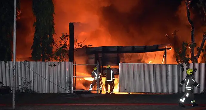 Firefighters from the Nadi Fire Station battle the inferno at Kennedy Avenue in Nadi on May 28, 2020.  Photo: Waisea Nasokia