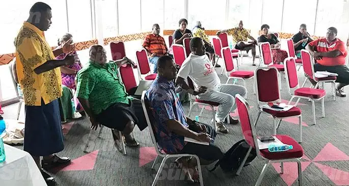 PTA president Jovesa Korovulavula (standing) discusses a point during the Ratu Kadavulevu School PTA and stakeholders meeting at the Peninsula Hotel on March 6, 2021. Photo: Inoke Rabonu 