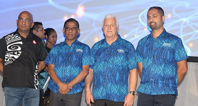 rom left Vodafone CEO Pradeep Lal, Datec Chairman Ajith Kodagoda, Datec deputy chairman Russell Hewitt with Datec Fiji Ltd general manager Ateen Kumar.