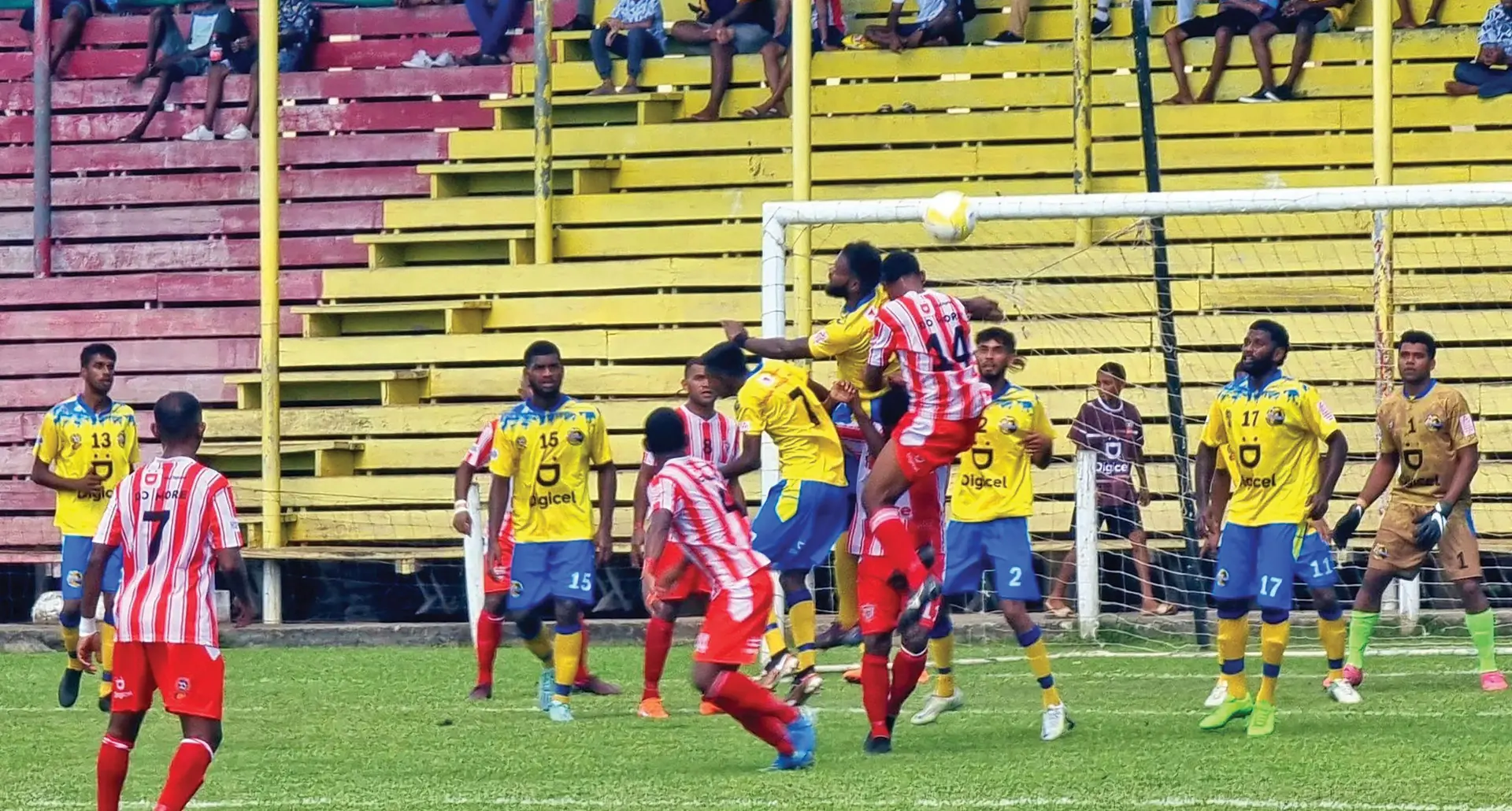 Labasa defender Akeimi Ralulu goes for a header against Nadroga at Subrail Park, Labasa, on May 6, 2023. Photo: Sampras Anand