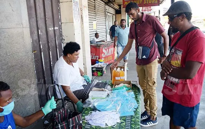 Face masks and hand gloves being sold on a street in Suva on March 26, 2020. Photo: Ronald Kumar