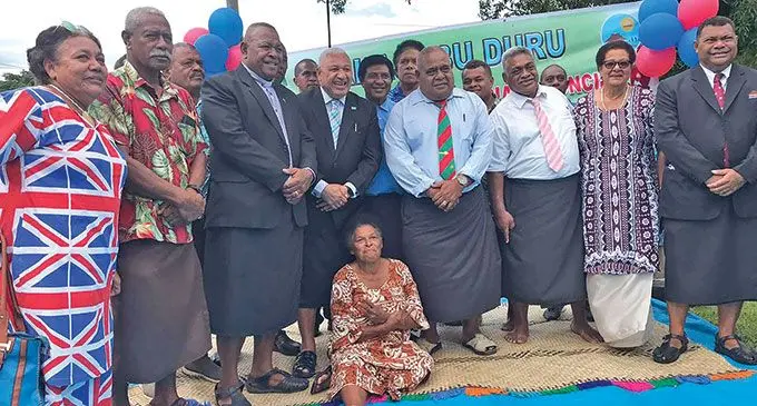 Prime Minister Voreqe Bainimarama with Cakaudrove Provincial council members and those present for the groundbreaking ceremony of the new Cakaudrove Provincial Office on April 28, 2022.  Photo: Lusiana Tuimaisala