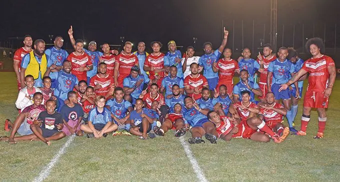 Vodafone Fiji Residents and Tonga Residents rugby league team members with fans at Lautoka’s Churchill Park on June 1, 2019. Photo: Waisea Nasokia