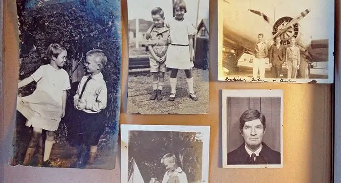 Photographs from Bob Amos’ early years and himself at adulthood (bottom right photo).