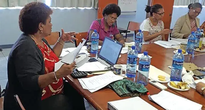 Fiji Netball president Wainikiti Bogidrau (left) addresses the AGM in Suva on March 2,2019. Photo: Fiji Netball