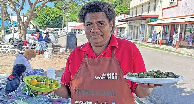 Seini Biaukula of Moturiki at the temporary Levuka Market along Beach Street. Photo: Kelera Tuisawau