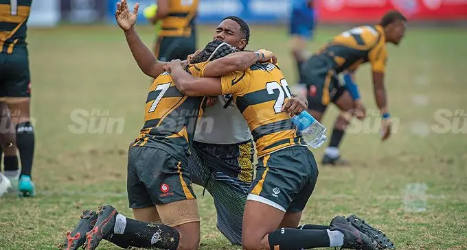 Lami High School celebrate their win after defeating QVS in the U19 Vodafone Deans. Photo: Leon Lord