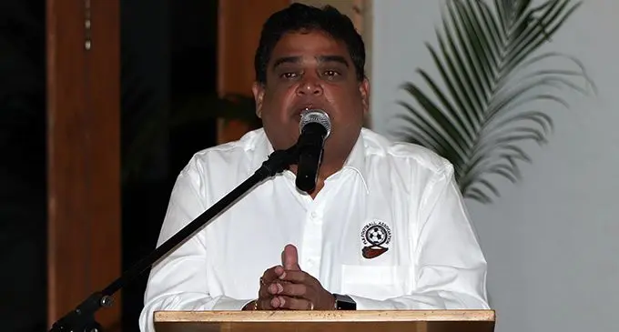 Fiji Football president Rajesh Patel addresses participants at the FIFA Infrastructure seminar at Novotel Suva, Lami Bay on August 29,2019.  Photo: Fiji FA Media