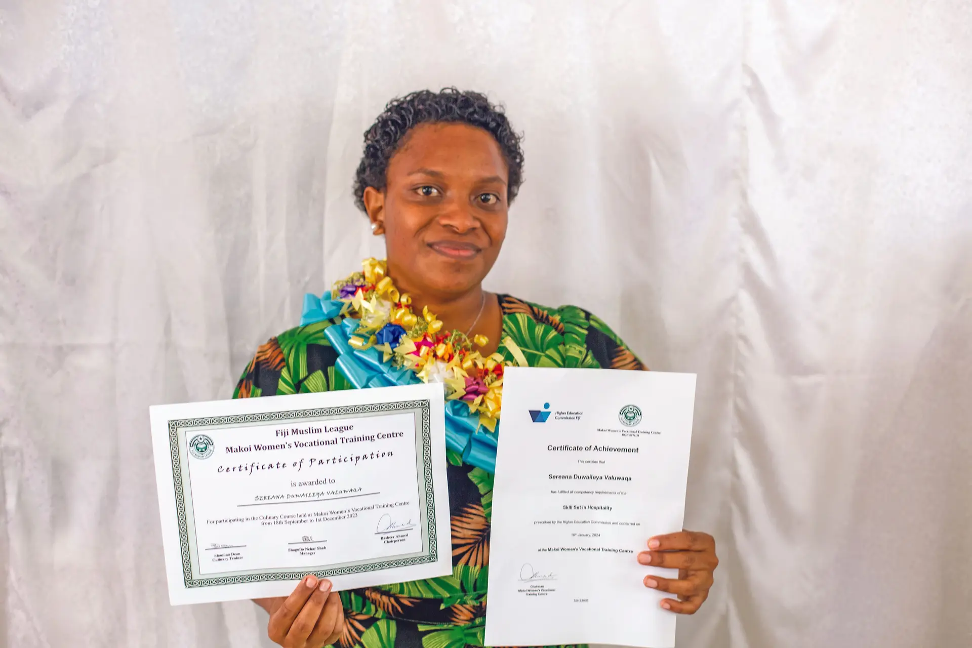 Sereana Valuwaqa after her graduation at the Makoi Women’s Vocational Training Centre in Nasinu on January 10, 2024. Photo: Meli Nasele