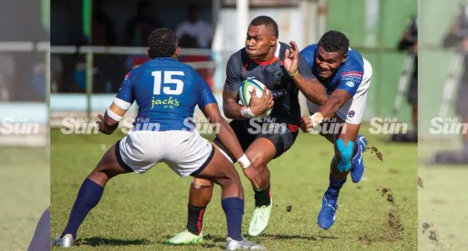 The impact of Super Rugby, the performances of Swire Shipping Fijian Drua and Rooster Chicken Fijiana Drua, have inspired local players like Kaliova Mocetadra (with ball) of Naitasiri to play better rugby, and with intensity. Photo: Leon Lord