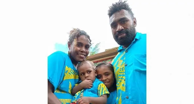Onisi Ratave with wife Losalini and children Jnr Ratave, daughter Keshia Rokovei at Kinoya Village, today. Photo: Ronald Kumar.