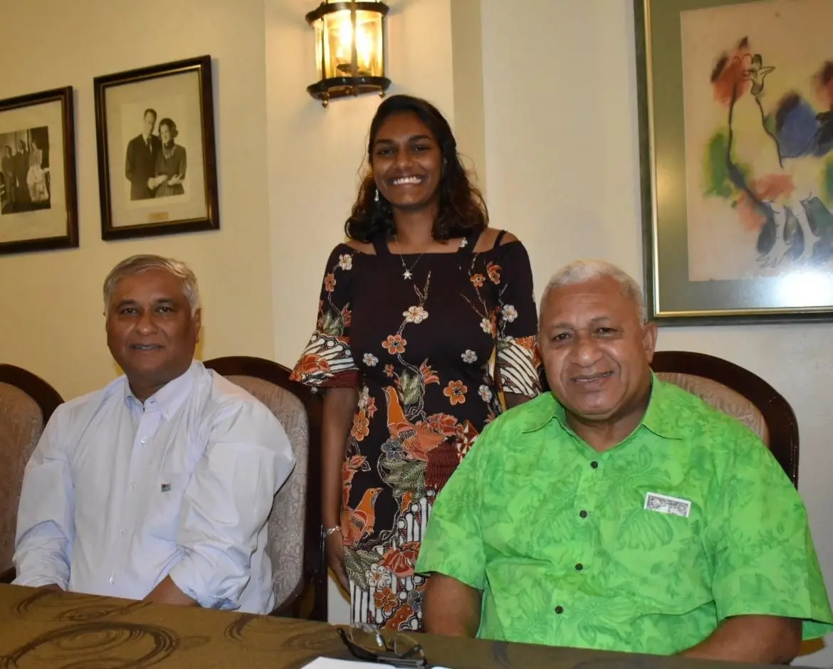 Prime Minister Voreqe Bainimarama with medical student Sanjana Singh (middle) and Fiji’s Permanent Representative to the United Nations, Ambassador Satyendra Prasad in Havana, Cuba. Photo: PM’s Office
