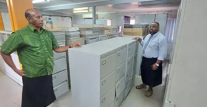 The Minister for Public Works, Transport, and Meteorological Services Ro Filipe Tuisawau (left) is taken on a tour of the Land Transport Authority Lautoka Branch by the branch manager Semi Tuinaceva on February 9, 2023. Photo: Salote Qalubau