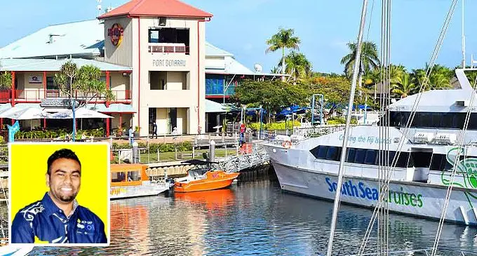 Port Marina Denarau with the inserted image of Faizal Ali.