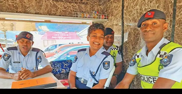 Police officers serving their duties at the Police caravan site in Labasa on August 3, 2023. Photo: Sampras Anand