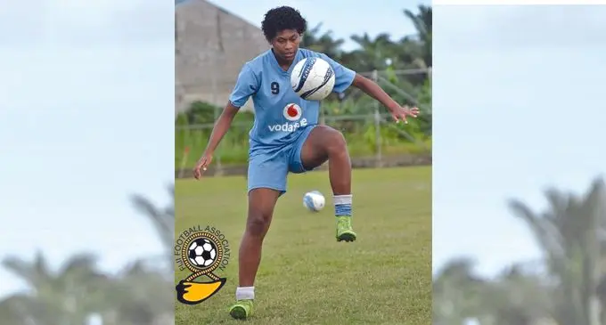 Koleta Likuculacula Maramanitavutu shows her football skills. Photo: Fiji FA Media