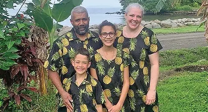 Malakai Luma, front, with his family at Levuka, Ovalau.