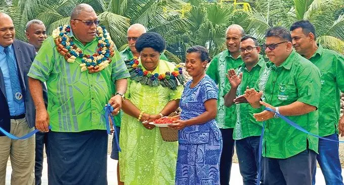 President Ratu Wiliame Katonivere and first lady Filomena Katonivere opens the new concrete pavement at the Fiji Coconut Millers in Savusavu on Friday, September 9, 2022. Second from left is Coconut Millers board chairman, Raj Sharma. Photo: Sampras Anand
