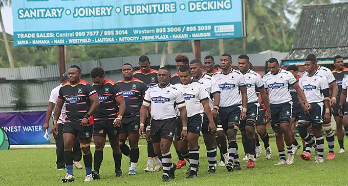 Naitasiri and Nadroga teams make their entrance at Ratu Cakobau Park, Nausori, on June 1, 2024. Photo: Ronald Kumar 