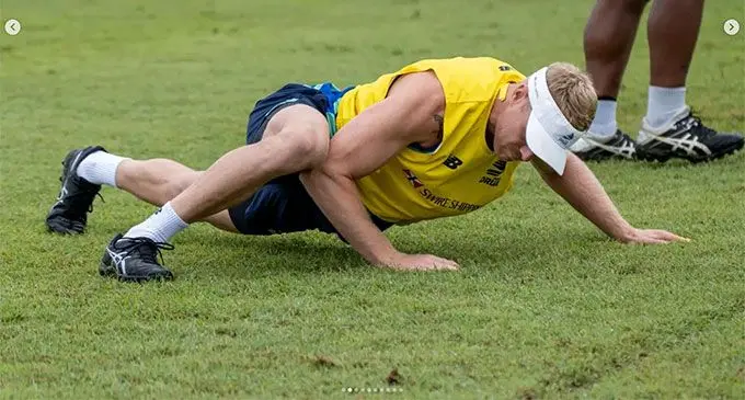 Baden Kerr back in training with the Fijian Drua squad. Photo: Fijian Drua/Instagram