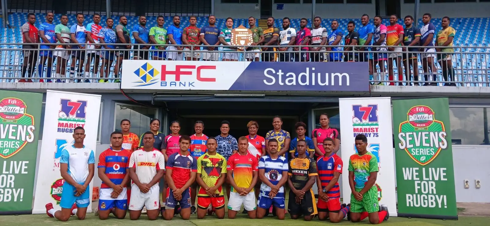 Captains of all the participating teams of the 49th Fiji Bitter Marist Sevens tournament at Suva's HFC Bank Stadium on March 19, 2025. Photo: Ronald Kumar 