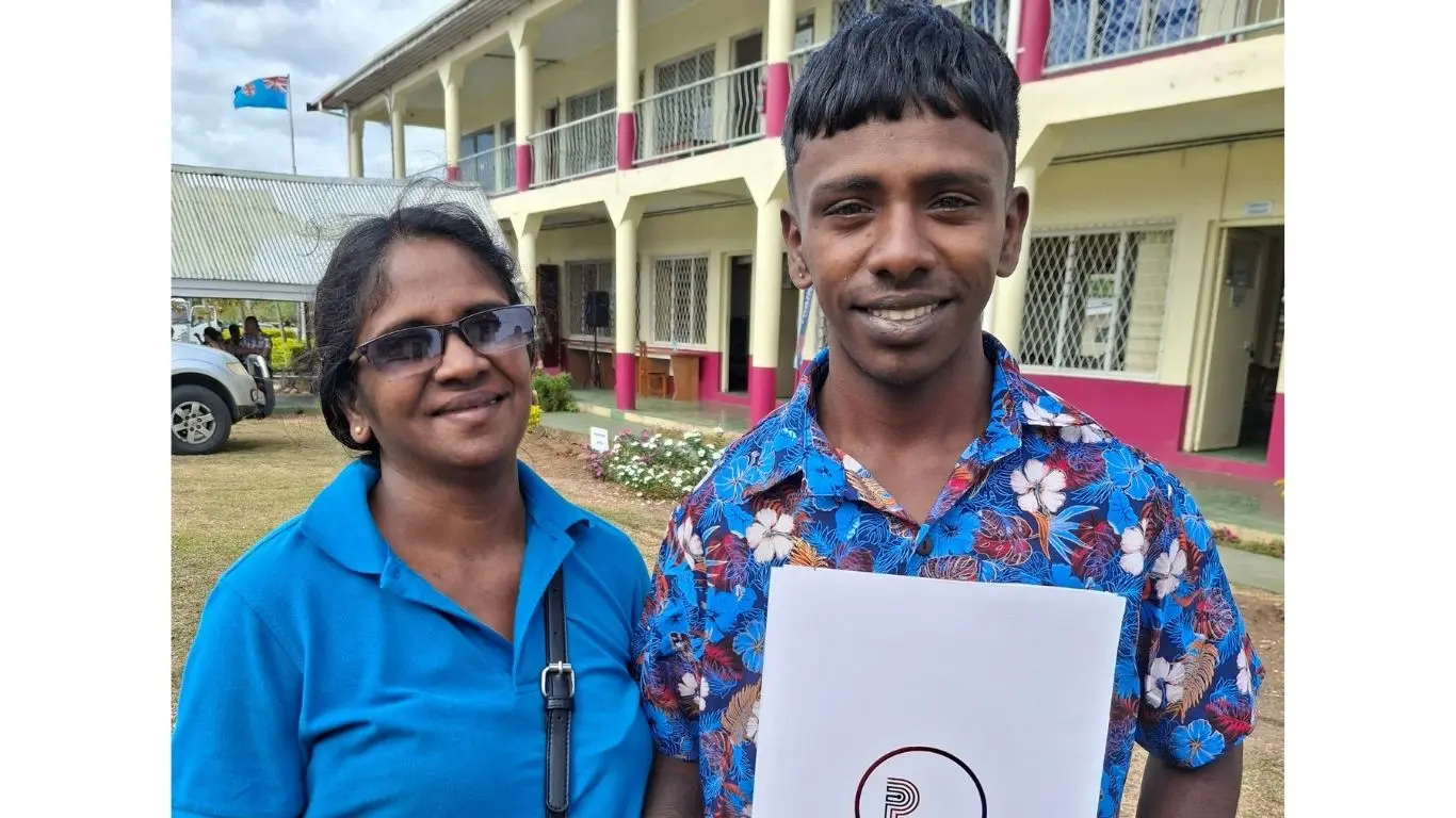 Shiumani with his mother Indara Mina at the Pacific Polytech Campus in Tavua.