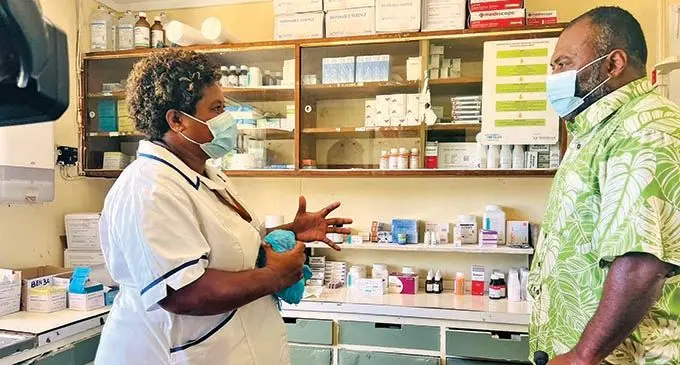 Nalotu Nursing Station nurse Latileta Soqeta with the Minister for Health and Medical Services Dr Ifereimi Waqainabete at the Nalotu Nursing Station in Yawe on February 16, 2022.  Photo: Fonua Talei