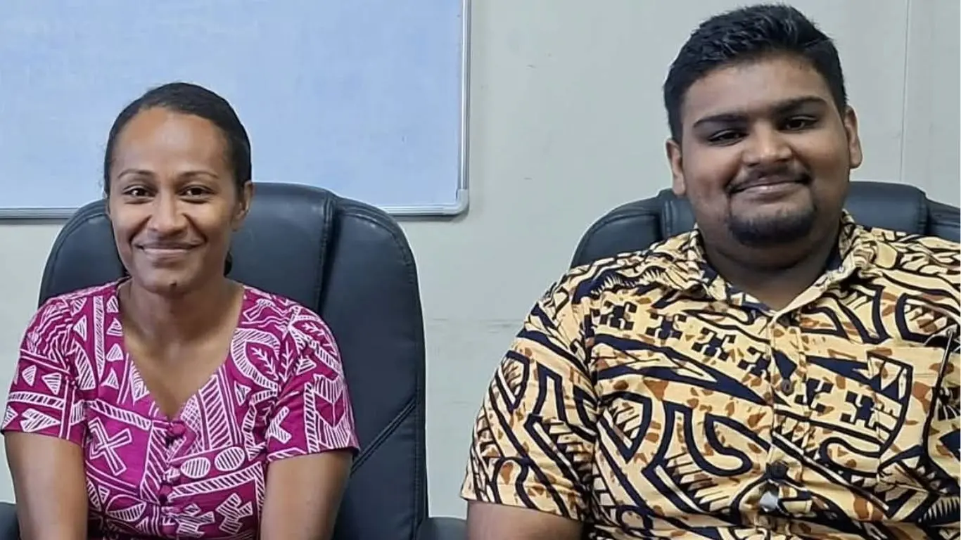 From left: National Youth Council of Fiji (NYCF) president Laisani Sepo and board member Vipin Maharaj on March 16, 2026.