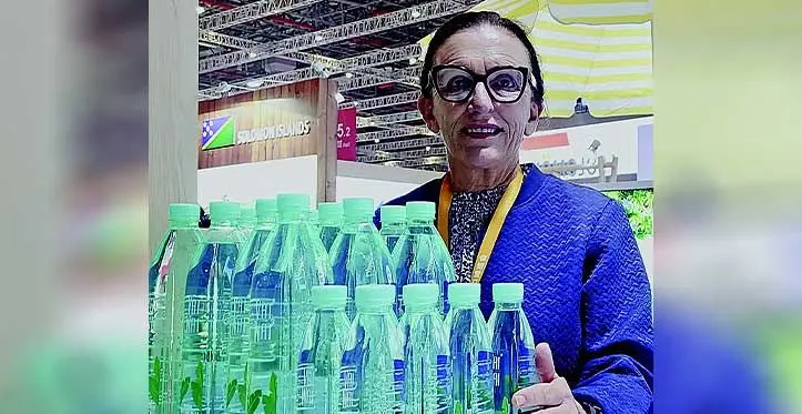 Pleass Global Limited Human Resources and Marketing Director Cate Pleass showcases a collection of Vai Wai during the 6th China International Import Expo (CIIE) at Shanghai, China on November 5, 2023. Photo: Salote Qalubau