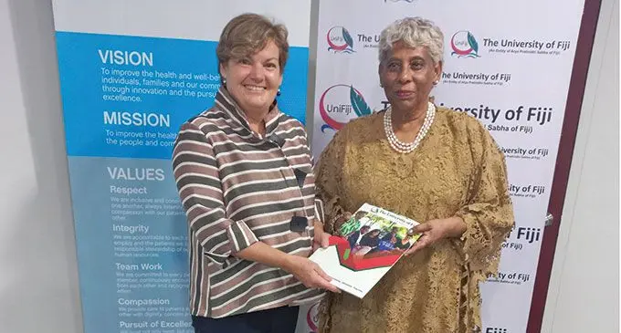  Aspen Medical Fiji chief executive officer Annette Owttrim (left), with University of Fiji vice-chancellor Professor Shaista Shameem. Photo: Aspen Medical