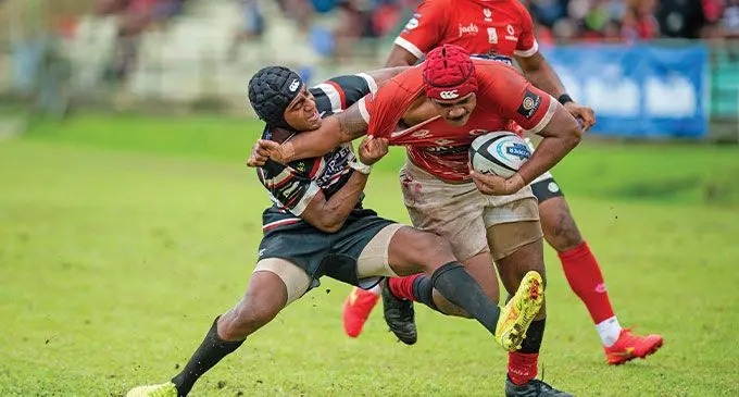 A Naitasiri player tries to bring down his Macuata opponent during their Skipper Cup quarter-final match at Ratu Cakobau Park on June 8, 2024. Naitasiri won 32-22.