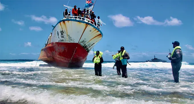 The Taiwanese registered vessel, Fu Ying aground at Navatu Reef in the Lau waters. Photo: RFMF Naval Division