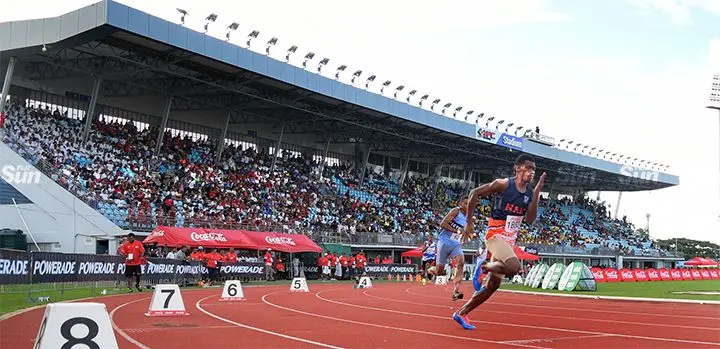 Coca Cola Games senior boys 400meters senior boys 400meters heat 1 at HFC Bank Stadium on April 27, 2023. Photo: Ronald Kumar.