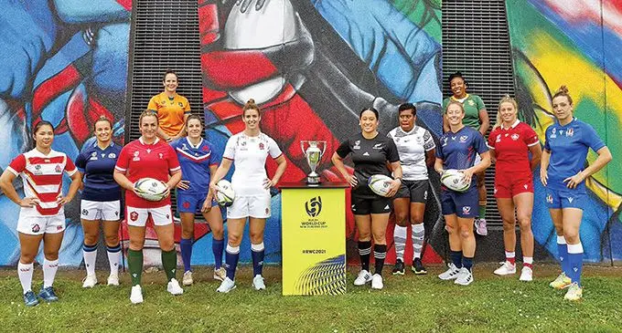 Rooster Chicken Fijiana XVs captain Sereima Leweniqila (back row, fourth from left) with captains of participating teams at the Women’s Rugby World Cup at Eden Park, Auckland, on October 2, 2022. Photo: FRU