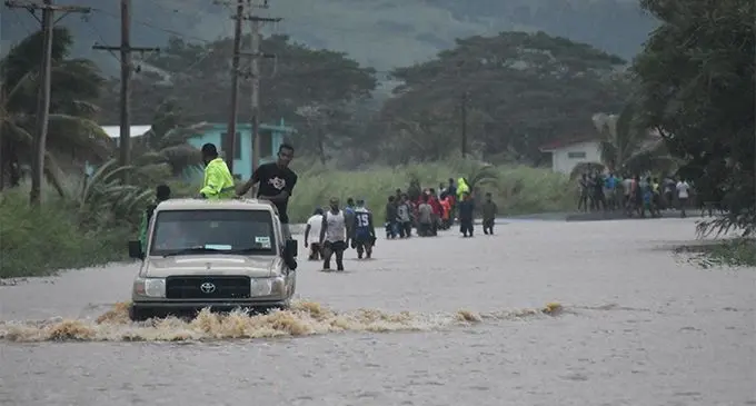 Transports and people were stuck at Soasoa in Labasa due to flooding yesterday. Photo: Wati Talebula