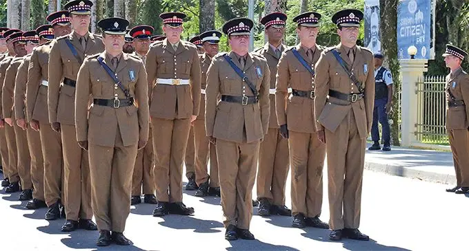 Royal Scots Guards join the changing of the guard ceremony on May 25, 2019. Photo: Simione Haravanua