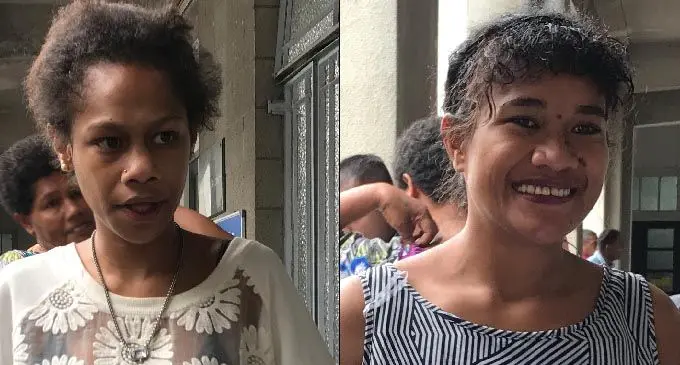 Ana Ciri (left) and Melanie Morris outside the Magistrates Court in Suva.  Photos: Ashna Kumar