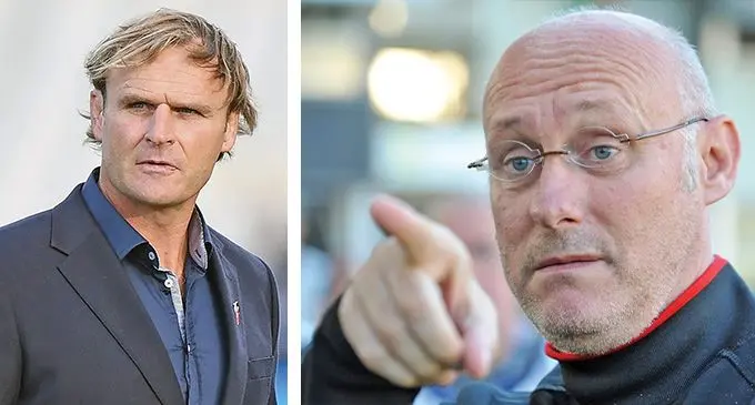 Crusaders head coach Scott Robertson (left), Former France coach Bernard Laporte (right) Photo: Sky Sports